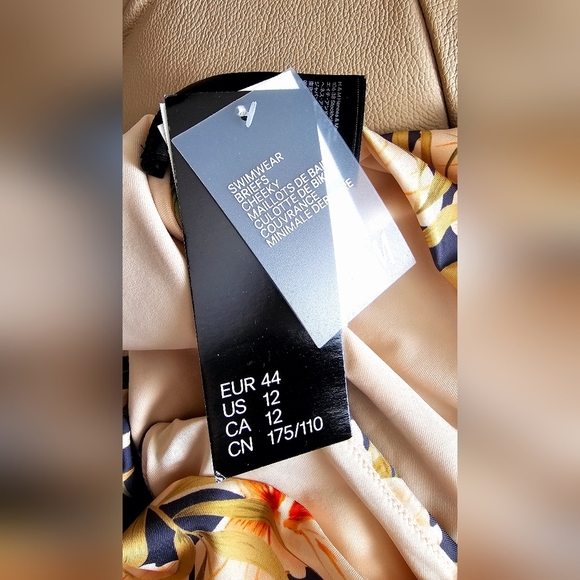 H&M Floral Tropical Orange Bikini Bottom Swimwear Briefs Cheeky Size 12 - Picture 2 of 4